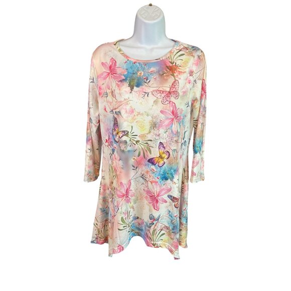 Catalog Favorites Tunic Top S Floral Butterfly Pastel Watercolor Boho Chic Artsy - Picture 2 of 9
